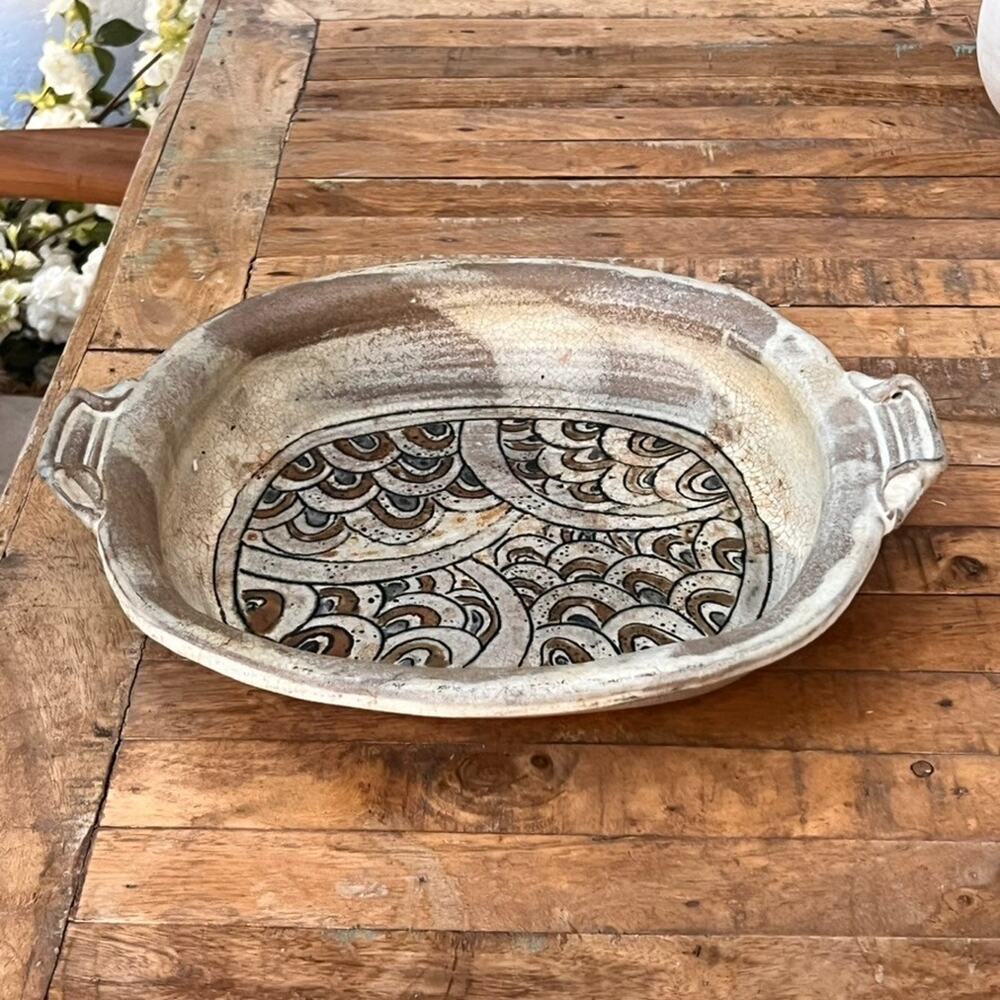 Blaisdell Large Baking Pottery Serving Platter 15.5" Earthenware Geometric
